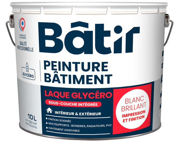 Peinture Batir Glycéro Blanc brillante 10L qualité pro