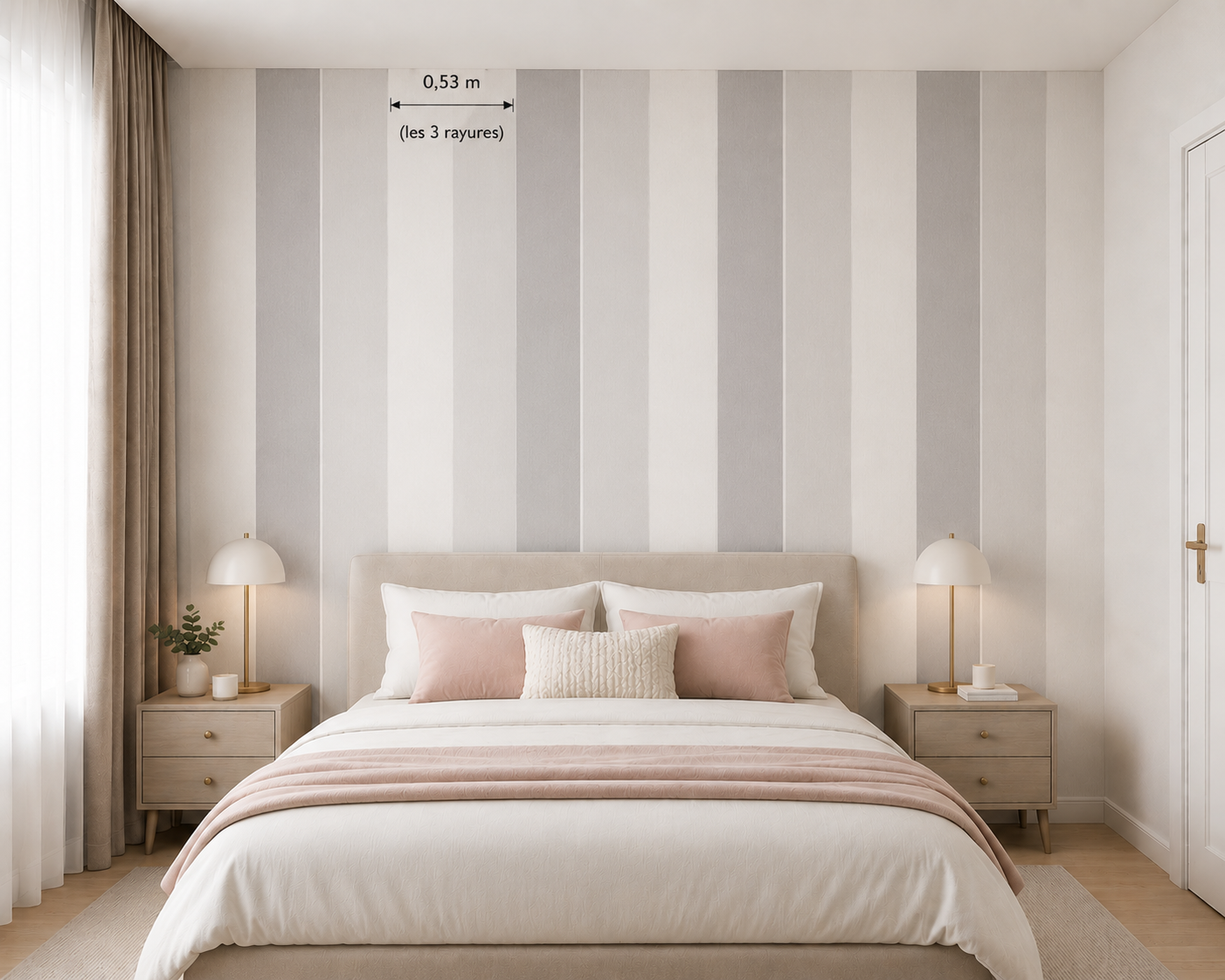 Papier peint rayure gris blanc 0,53x10m