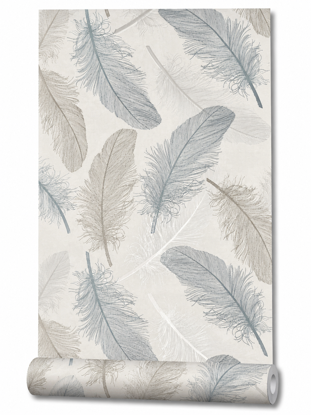 Papier peint plumes bleu
