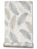 Papier peint plumes bleu