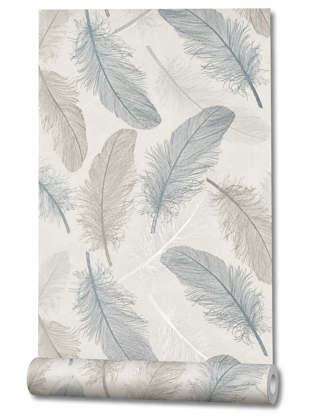 Papier peint plumes bleu