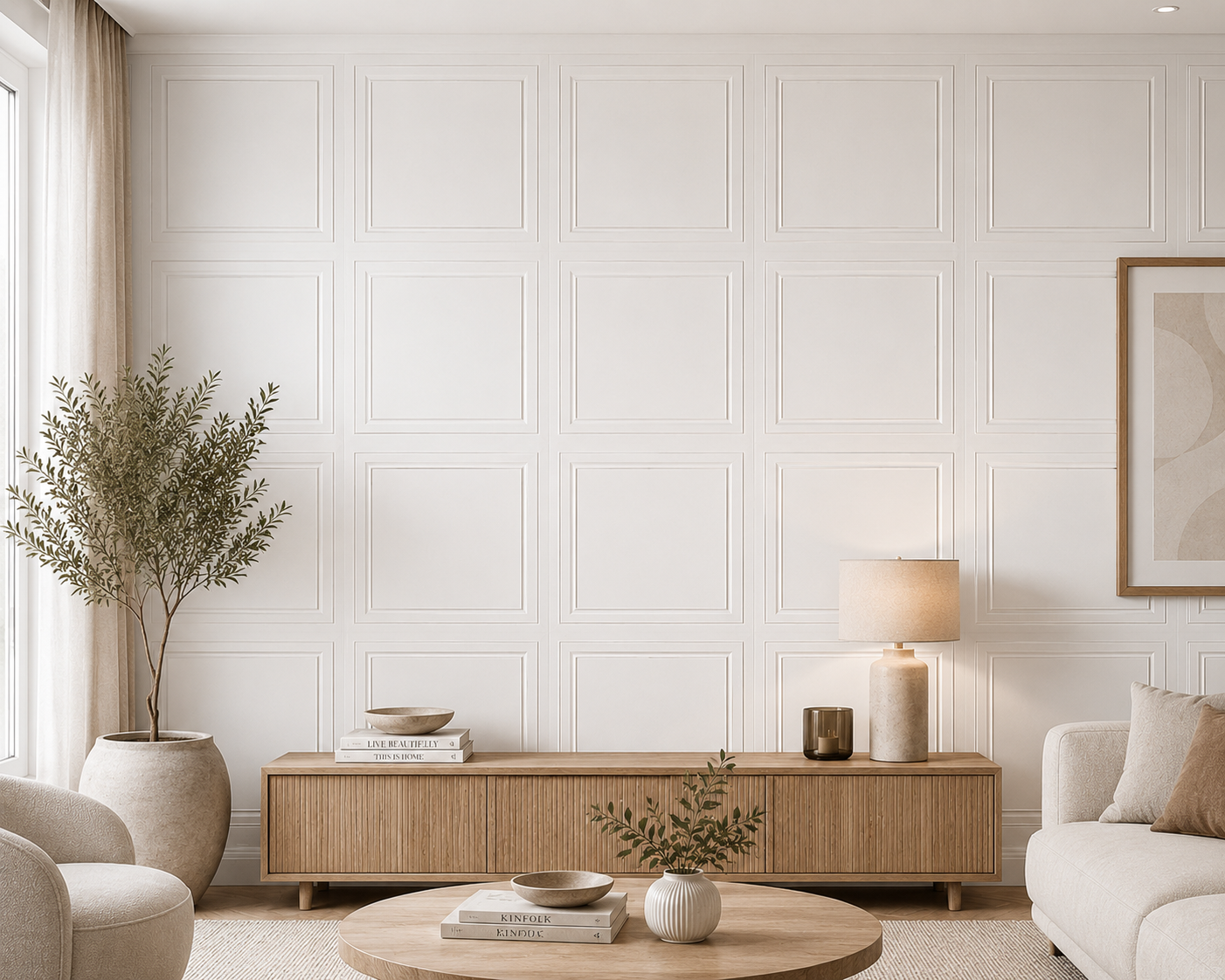 Papier peint moulures blanc 0,53x10m