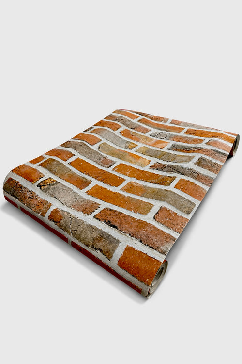 Papier peint brique naturelle rouge/orange 10mx0,53m