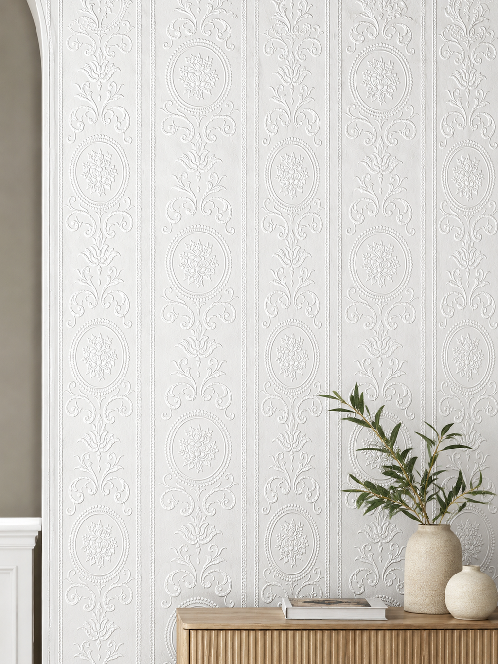 Papier peint médaillon blanc