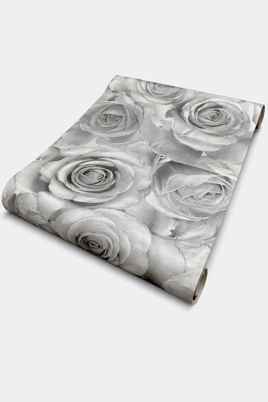 Papier peint fleurs type rose Blanc/Gris argenté