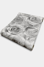 Papier peint fleurs type rose Blanc/Gris argenté