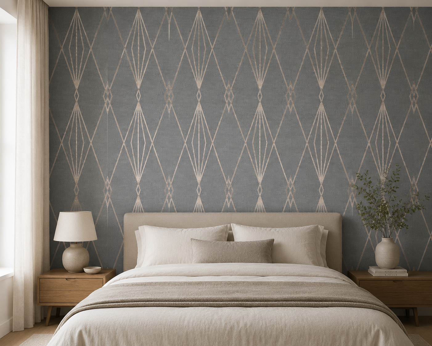 Papier peint losange gris cuivre 0,53x10m