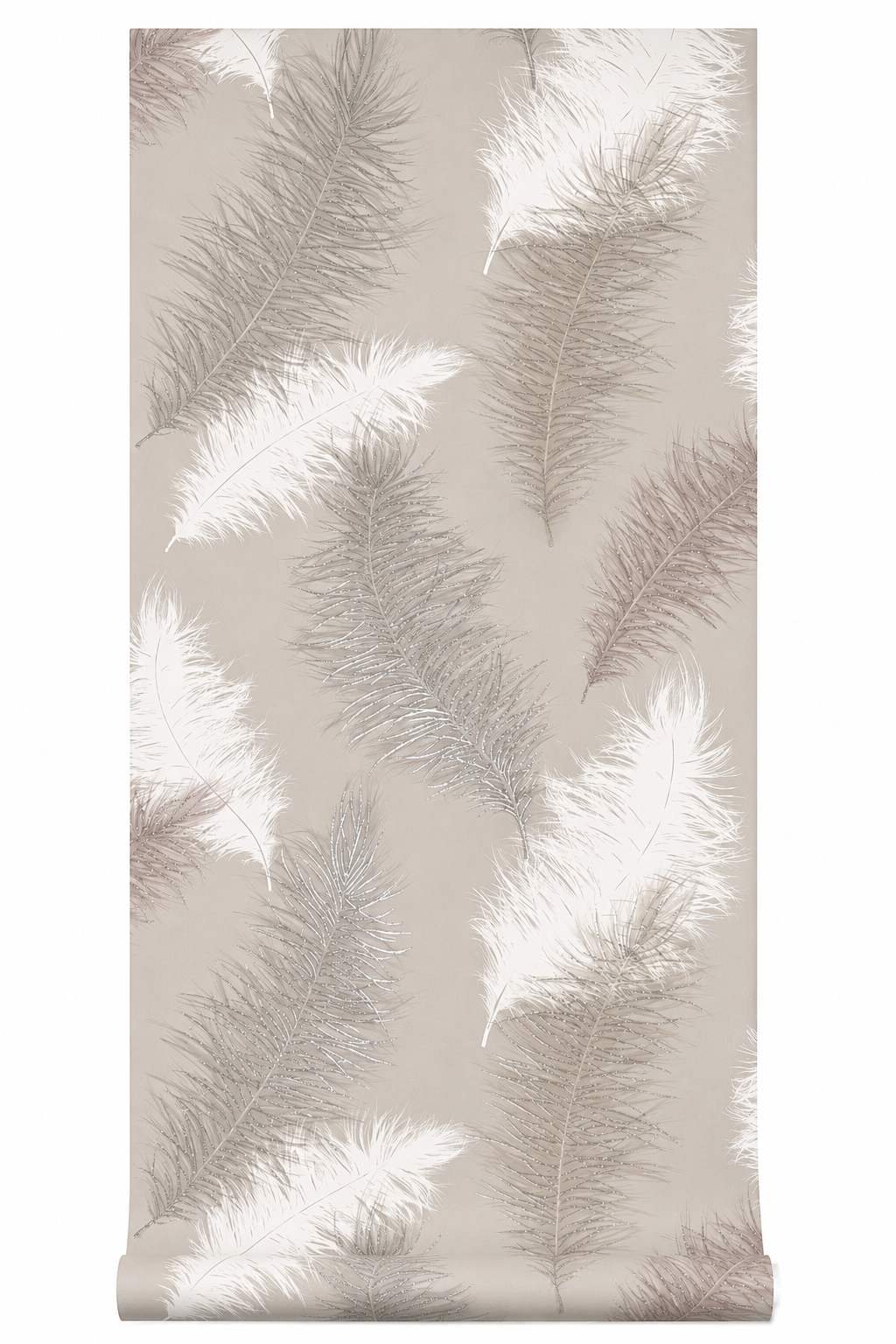 Papier peint plume taupe 0,53x10m