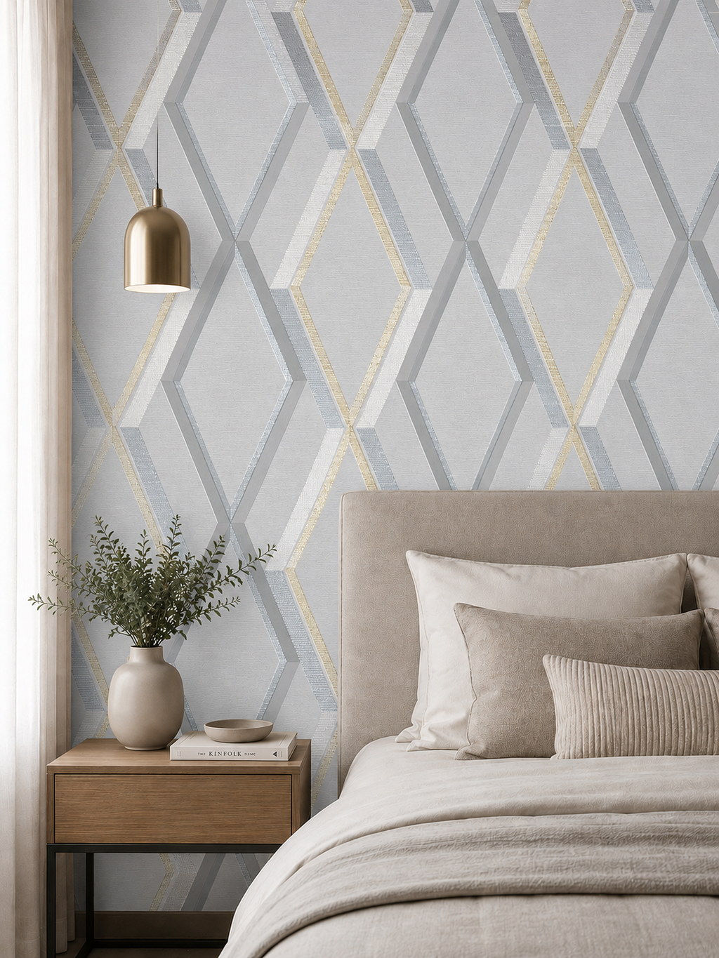 Papier peint losange gris 0,53x10m
