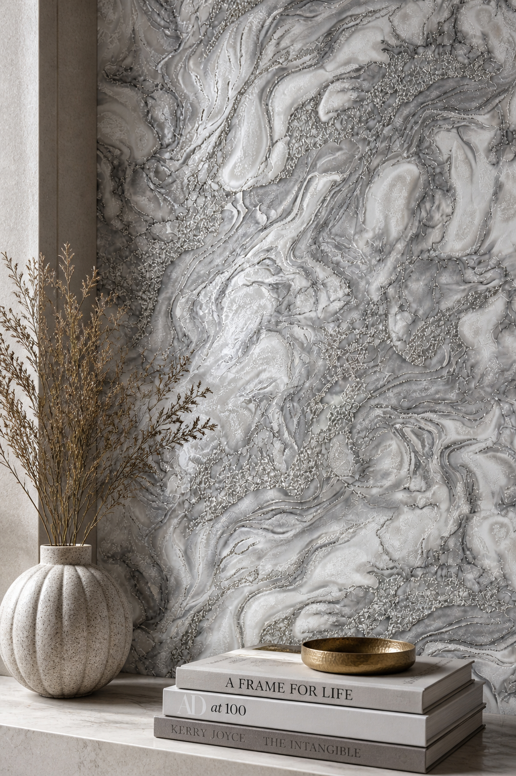 Papier peint marbre gris 0,53x10m