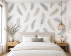 Papier peint plumes bleu