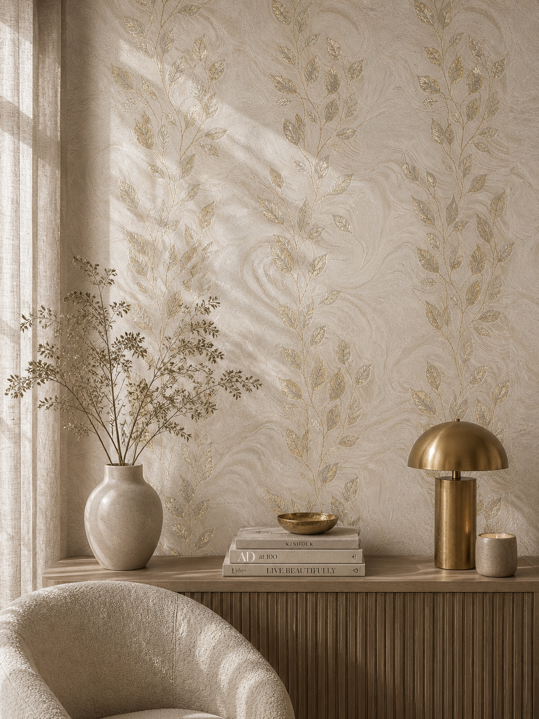 Papier peint feuille d’or 0,53x10m