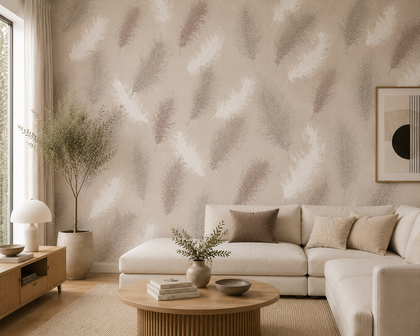 Papier peint plume taupe 0,53x10m