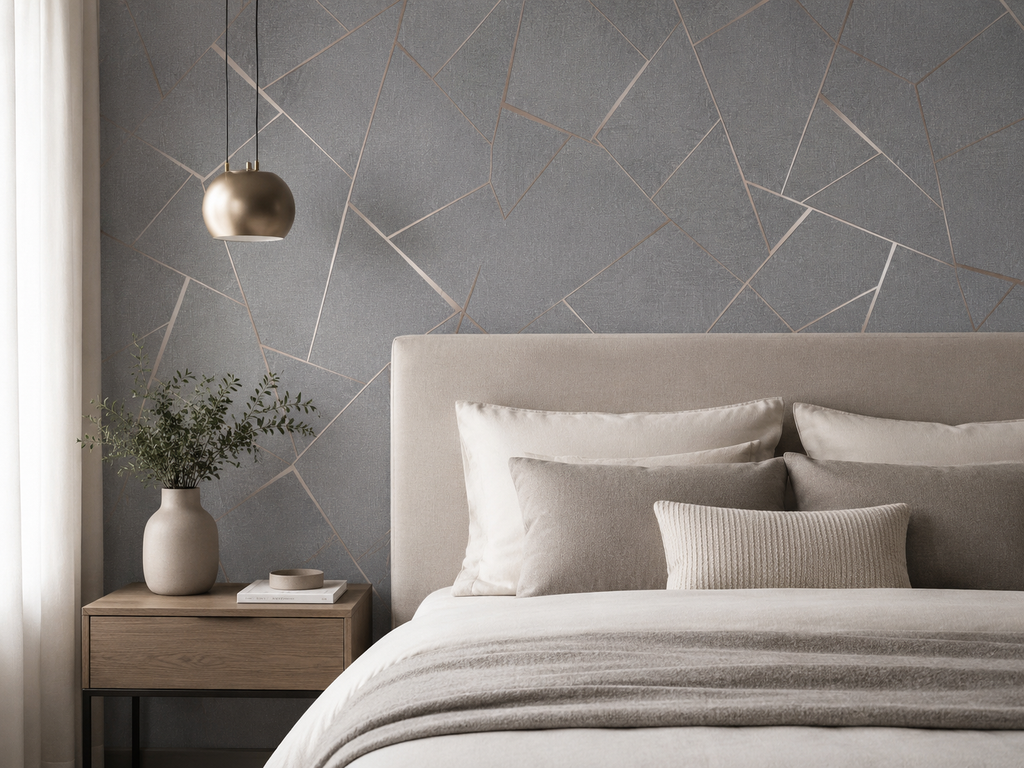 Papier peint géométrique gris cuivre 0,53x10m