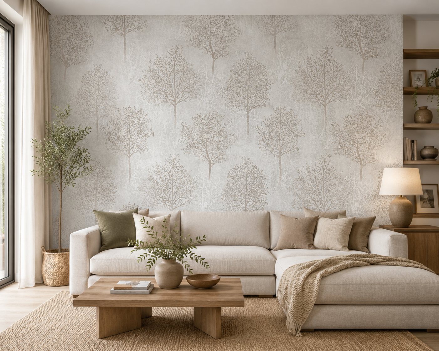 Papier peint arbre taupe 0,53x10m