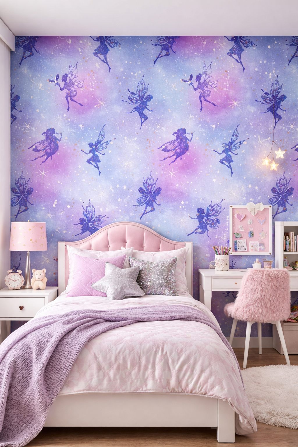 Papier peint enfants fée bleu/violet