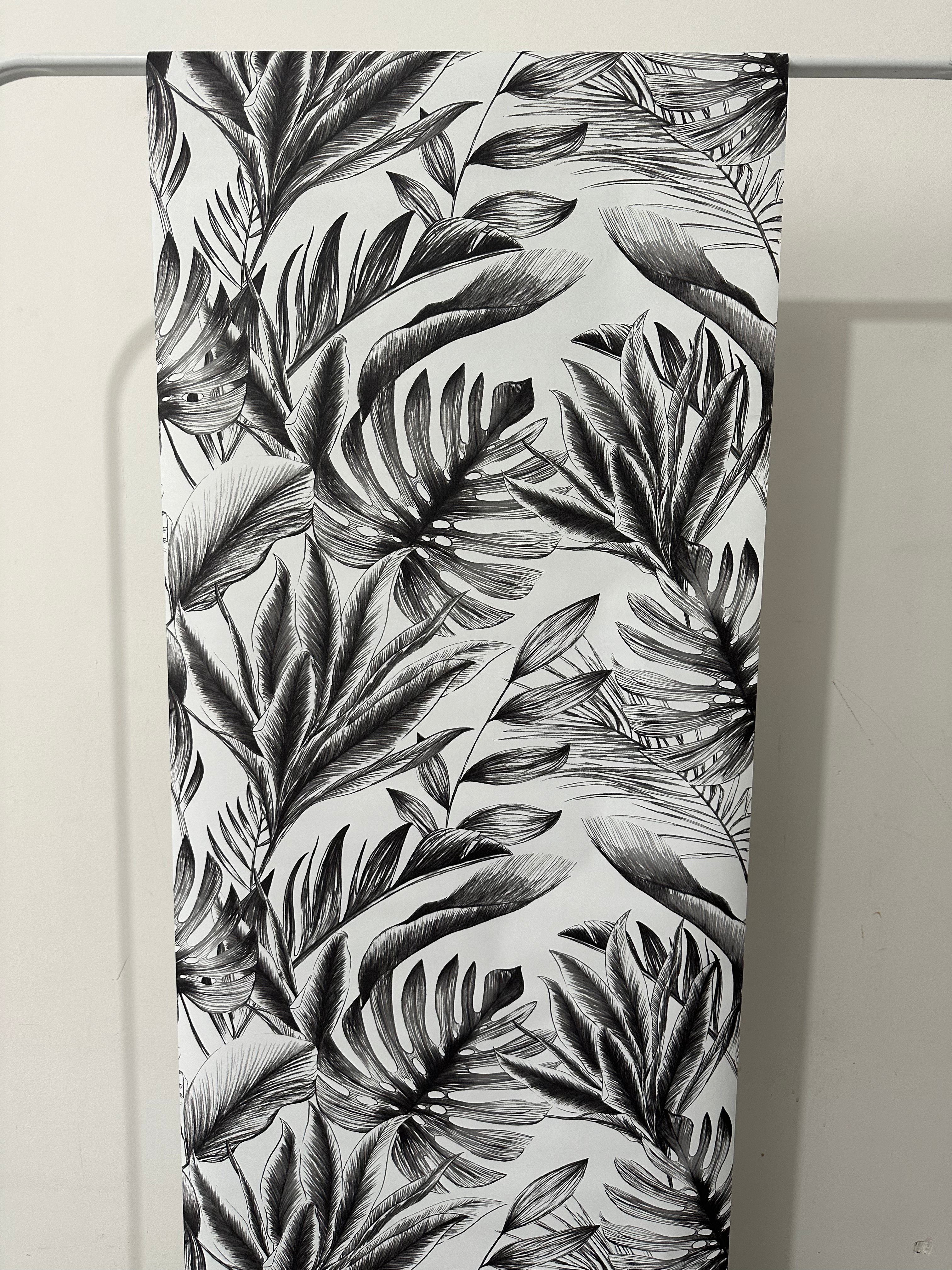 Papier peint feuillage noir/blanc 0,53x10m