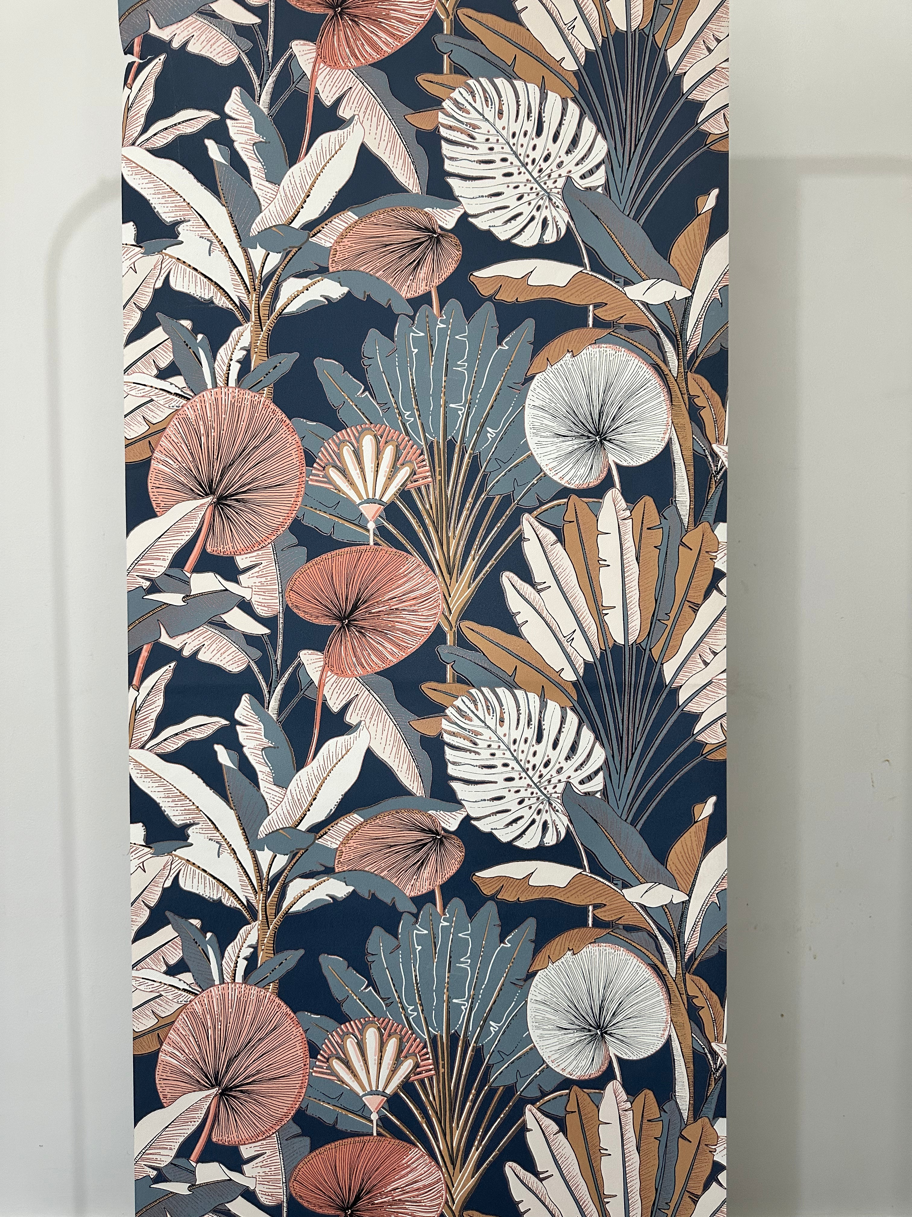 Papier peint jungle bleu/marron mix