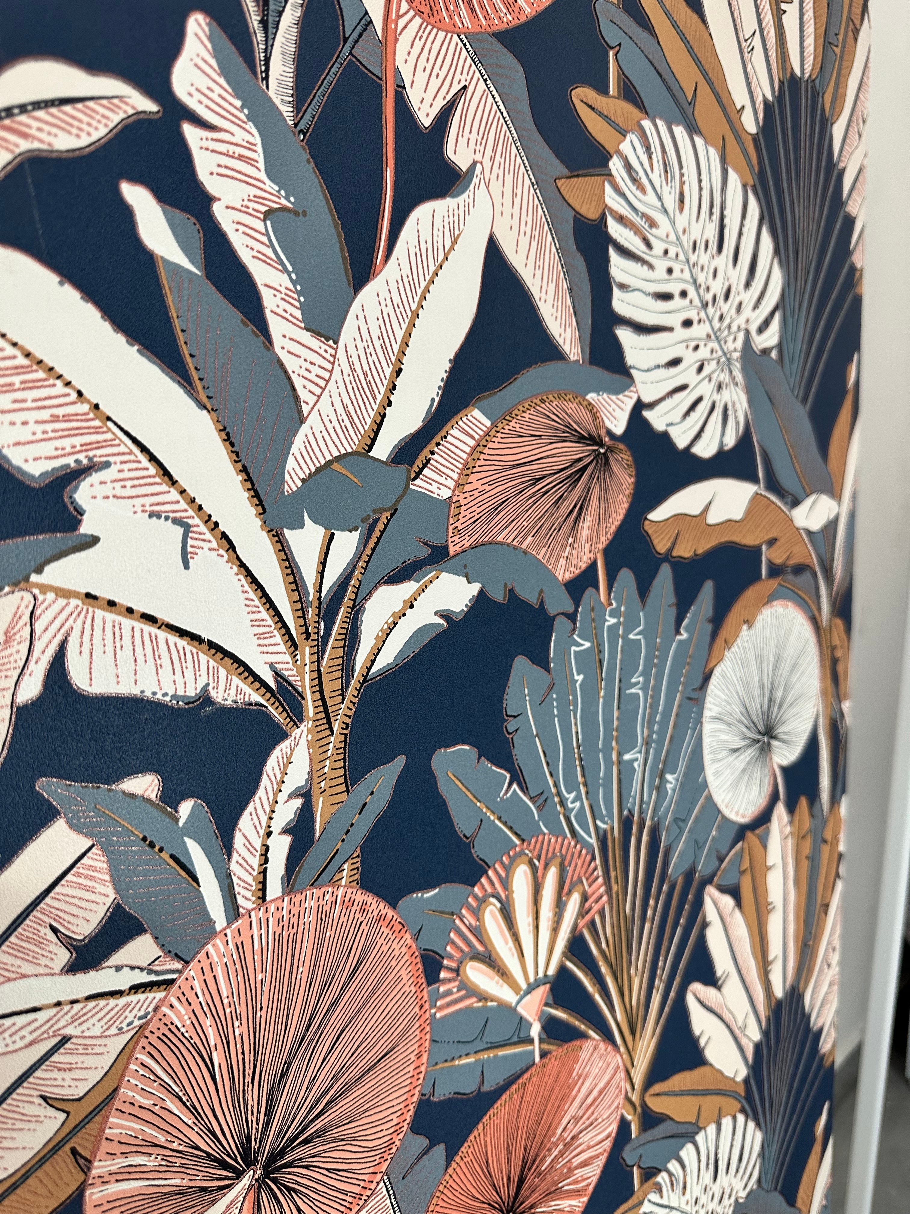 Papier peint jungle bleu/marron mix