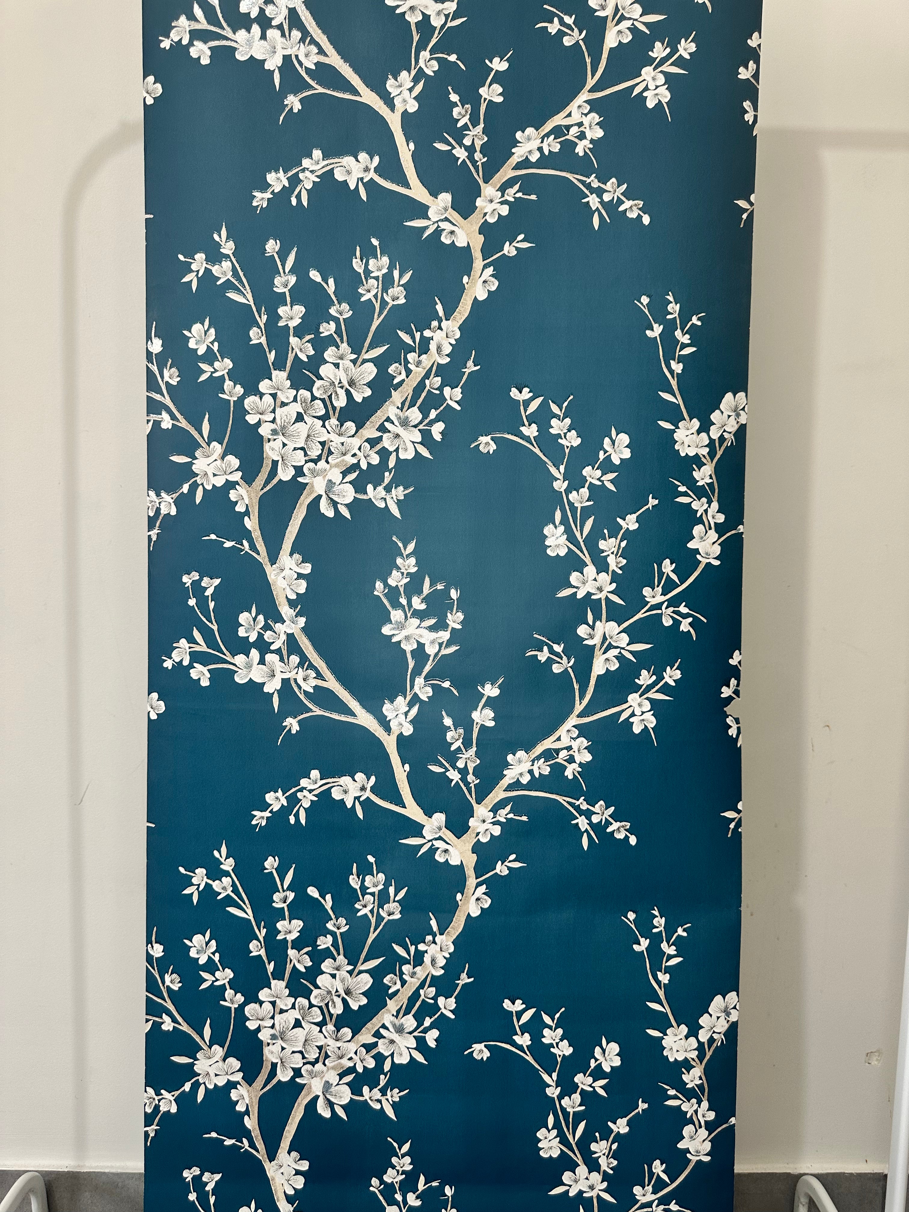 Papier peint feuillage japonais bleu 0,53x10m
