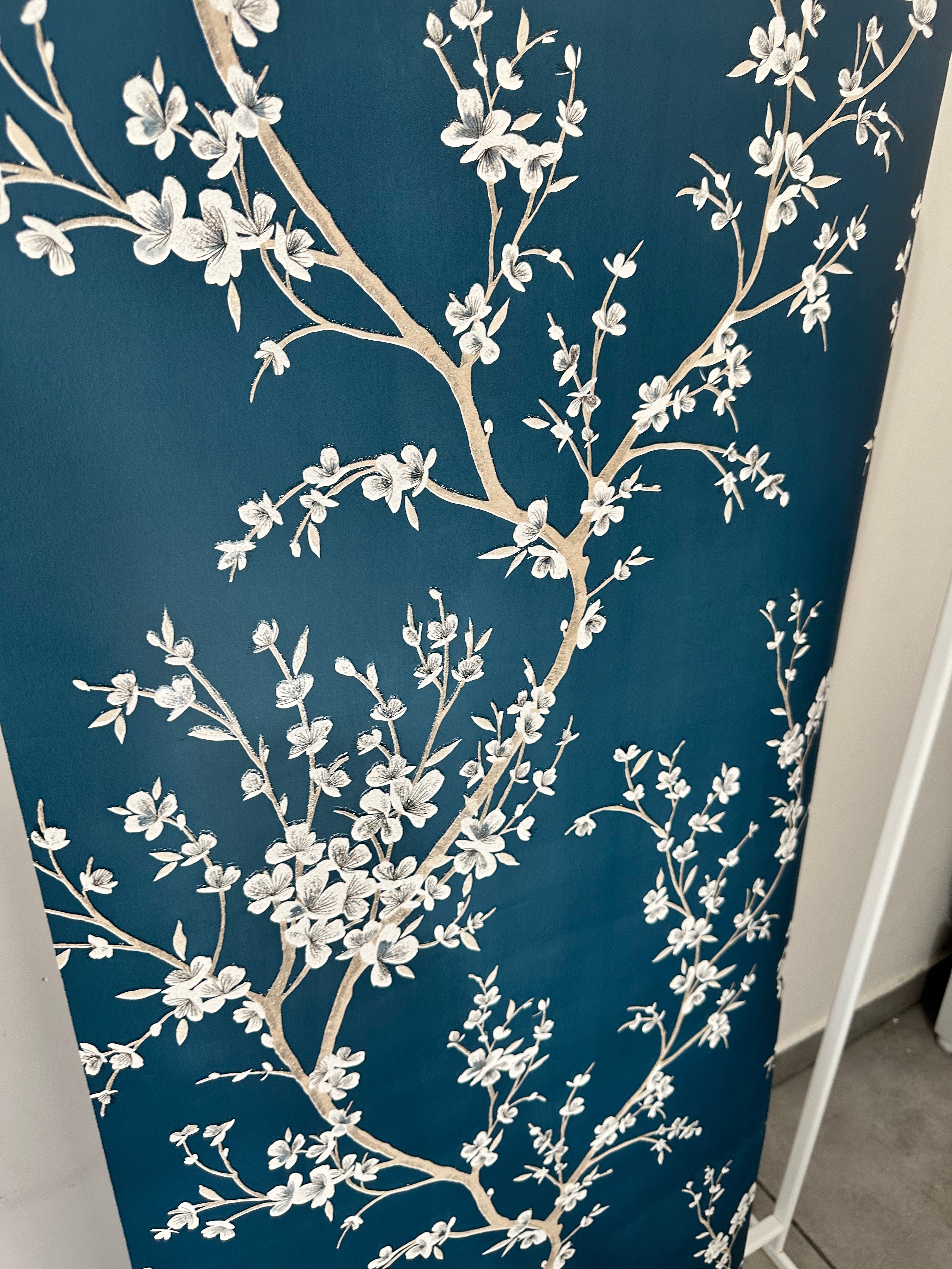 Papier peint feuillage japonais bleu 0,53x10m