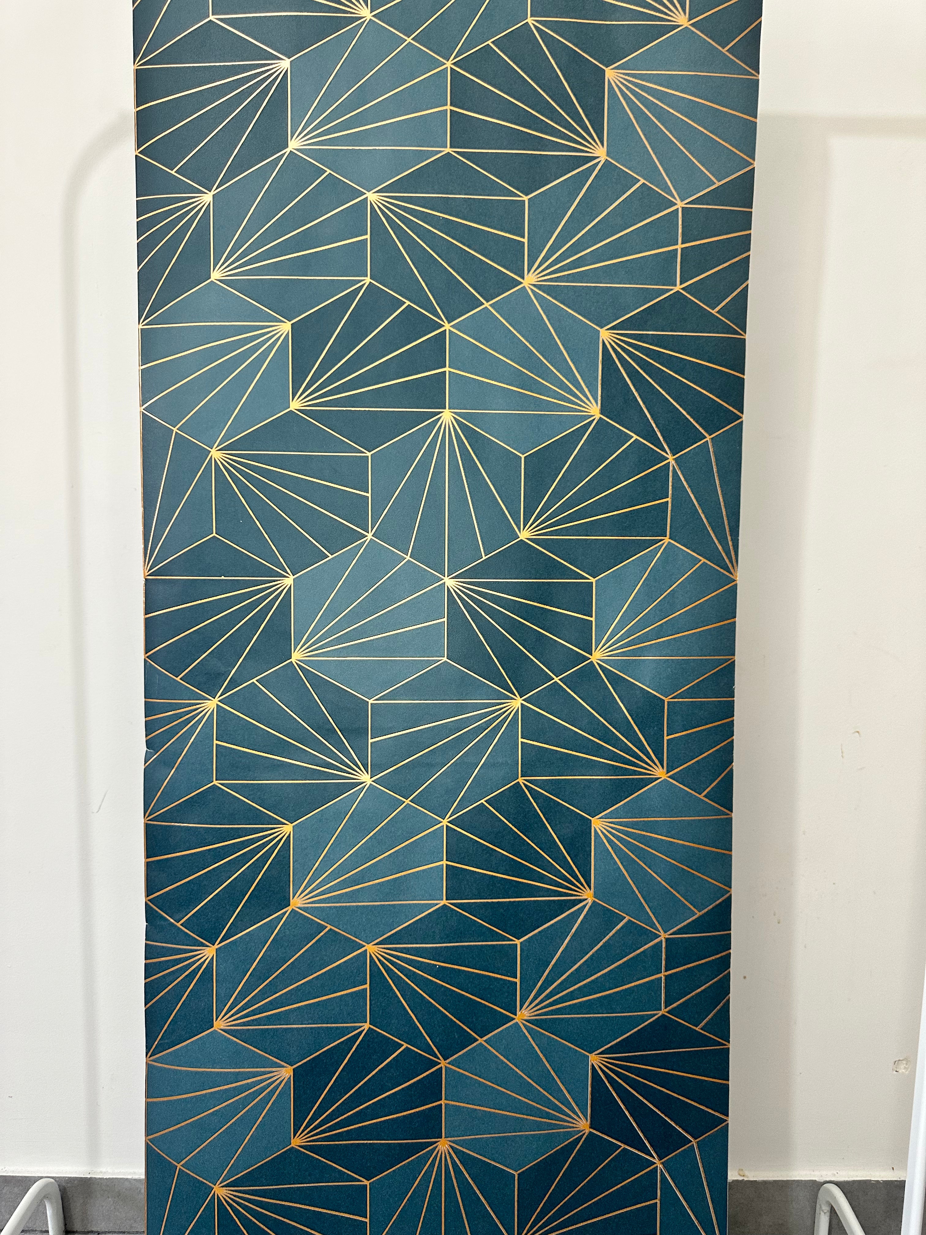 Papier peint géométrique Bleu canard 0,53x10m