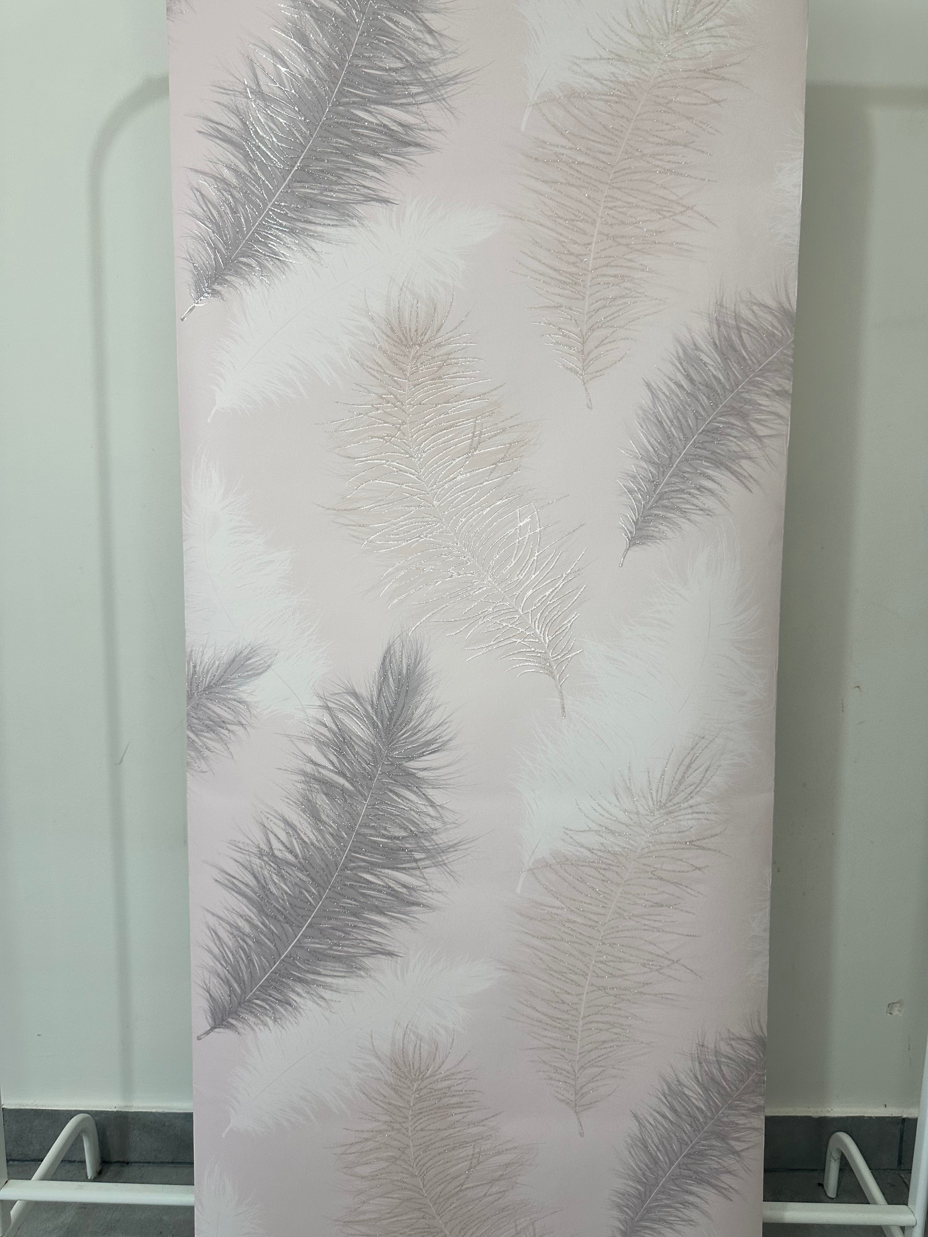 Papier peint plume rose 0,53x10m
